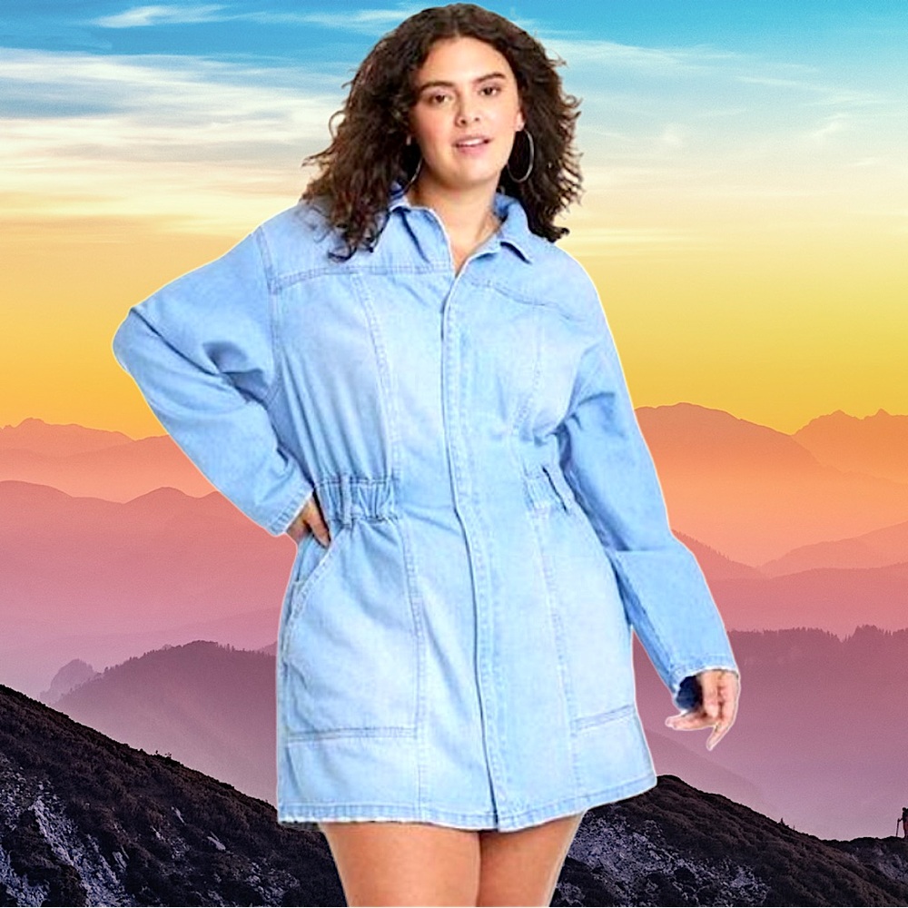 🆕Universal Thread Women’s plus-size Blue Long-sleeve Denim Jean Mini Dress❤️20W